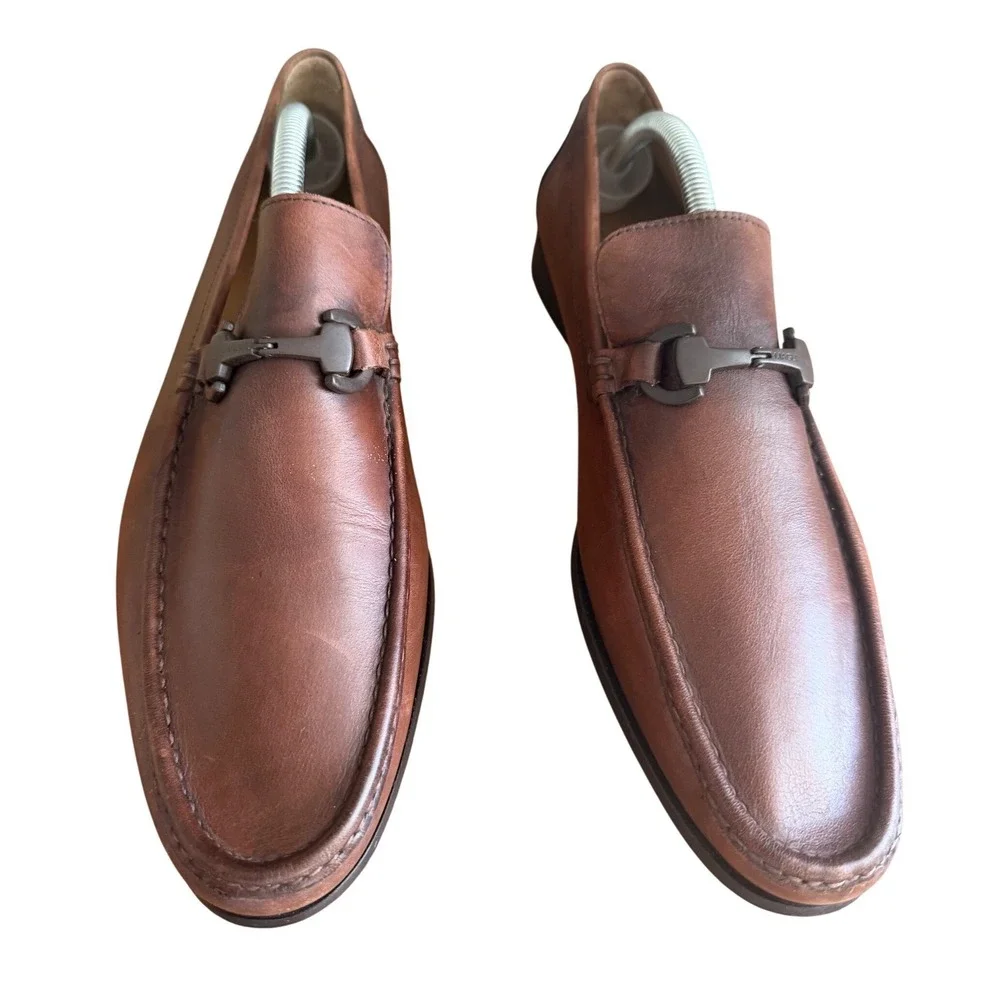 Bruno Magli Raging Bit Loafers Mens 10 Brown Leather Italian Slip On Dress Shoes